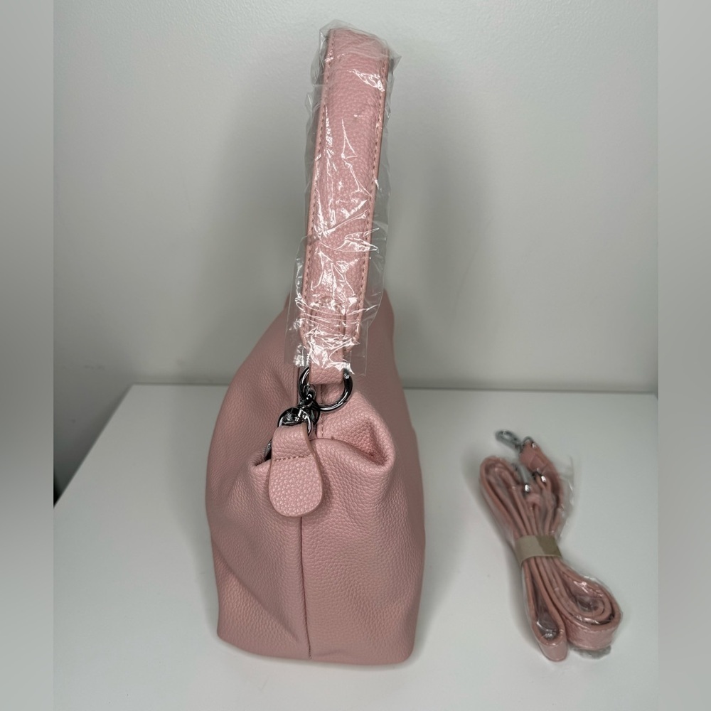 NWT Pink Woven Vegan Pebbled Leather Shoulder Bag with Additional Strap - Picture 5 of 6